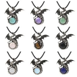 Fashion Natural Stone Necklace Crystal Tiger Eye Wing Dragon Rope Chain Pendant Necklace Accessories Wholesale