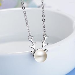 Choker Silver Necklaces For Women Horn Antlers Pearl Pendant & Necklace Collier Wedding Jewellery Accesories Christmas Gifts