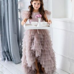Girl Dresses Mvozein A-line Tulle Layers Wedding Dress Wave Tired Satin Bow Sashes Communion Organza Cap Sleeves Celebrity