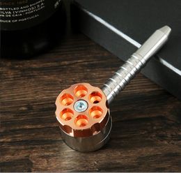 Left wheel 6-hole aluminum alloy pipe with cigarette grinder Cross-border foreign trade metal cigarette set is convenient and removable for cleaning