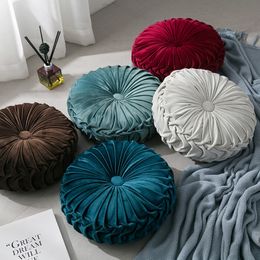 Cushion/Decorative Pillow est Home Textile Velvet Pleated Round Solid Colour Cushion Pouffe Throw Home Soft Cushion 230311