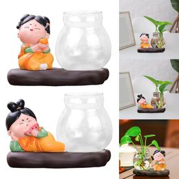 Vases 2x Creative Cute Tang Girl Hydroponics Vase With Resin Stand