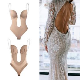 Women's Shapers Removal Invisible Shoulder Straps Body Shaper U-shape Backless Deep V-neck Bodysuit Bra Shapewear For Inside Wear