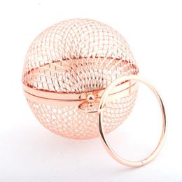 Evening Bags Unique Design Round Ball Metal Hollow Fashion Women's Dress Clutch Bag Ladies Chain Shoulder Messenger BagEvening