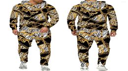 Men039s Tracksuits Golden Pattern Chain 3D Printed Men39s Tracksuit Hoodie Pants Set Oversize Street Style PulloverTrousers1912673