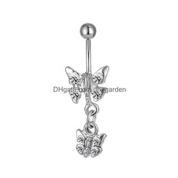 Navel Bell Button Rings D0334 Butterfly Style Belly Ring Clear Color Drop Delivery Jewelry Body Dhgarden Dhwgg