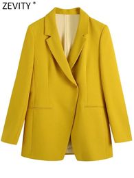 Women's Suits Blazers Zevity Women Fashion Notched Collar Irregular Design Yellow Blazer Coat Female Chic One Button Casual Slim Suits Tops CT840 230311