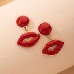 Dangle Earrings TARCLIY Trendy Red Drip Oil Metal Geometric Lip Shape Simple Fashion Temperament Women Drop Earring Party Jewelry