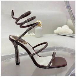 2023 margot jewel sandals snake twining elegant Sandal stiletto High heel RENE CAOVILLA crystal Gold rhinestone dress shoes Silver soles women summer Pumps35-42