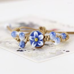 Charm Bracelets Adjustable Ceramic Daisy Flower Braided Bracelet China Bead Rope Handmade Fresh And Lovely Bangles Pulsera Gift For Friend