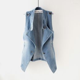 Women's Vests Denim Vest Women's Spring Autumn 2023 Slim Slimming Solid Colour Back Waist Buckle Sleeveless Top Tide S260