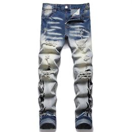 Amirrs ripped jeans mens jeans pants mens jeans for men regular fit pencil pants embroidery zipper fly medium mid waist letter printed with stars jeans orange stars