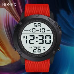 Wristwatches Men's Waterproof Electronic Digital Watch LED Display Large Dial Watches Hourly Timing Fashion Silicone Band WatchWristwatc