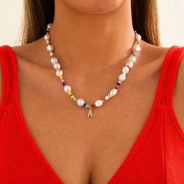 Pendant Necklaces Vintage Colorful Seed Beads Imitation Pearl Letter Necklace For Women Fashion Beaded Clavicle Colar Jewelry