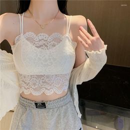Women's Tanks Match Breast Cushion Sexy Tops For Women Clubwear 2023 Fashion Lace Spaghetti Strap Wrap Chest Tank Solid Party Female