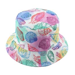 Sun Hats Caps BP Brim Summer Bucket Wide Women Cotton Beh Sun ats Reversible Bob Femme Conch Mermaid Whale Print Panama at Fisherman Caps P3 Woman Man