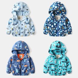 Tench coats Kids Trench Coat Children's Jacket 021 Boys Hooded Baby Sunscreen Protection Clothes Korean Fashion Zipper Outfit 28y 230311