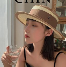 Wide Brim Hats Large Straw Hat For Women Panama M Letter Flat Sun Summer Outdoor Beach UV Protection Cap Chapeu FemininoWide