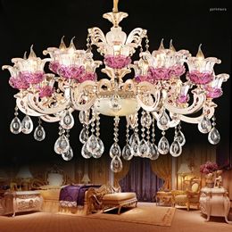 Chandeliers European Luxury Purple Crystal Chandelier Duplex Building Living Room Dining Bedroom French Alloy Candles