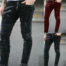 Mens Jeans Straight Men Punk Skinny Denim Pants Spring Summer Boyfriend Streetwear Zipper Slim Fit Black Goth Trousers 230310