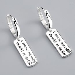 Hoop Earrings Vintage Rectangular English Letter Alphabet Long For Women Silver Color Simple Trendy Jewelry Accessories