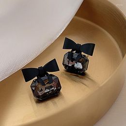 Stud Earrings Korean Joker Sweet Black Bowknot For Women Fashion Geometric Square Shiny Crystal Jewellery Party Gift