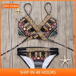 Women's Swimwear 2022 Sexy Bandage Aztec Biquini String Strappy Women Swim Wear Bathing Suit Swimsuit Beachwear Swimwear Women Brazilian Bikini Y2303