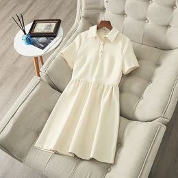 Summer Short Sleeve Lapel Neck Dress Black / Ivory Solid Color Panelled Buttons Knee-Length Elegant Casual Dresses 22W1732902