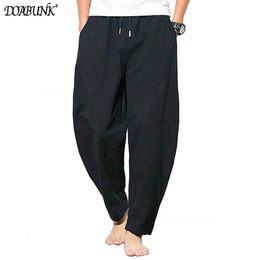 Men's Pants Men's Summer Casual Linen Pants Male Breathable Cotton Wide Leg Pants Solid Colour Black Trousers M-5XL 230311