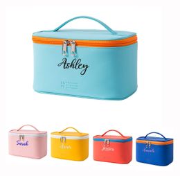 Cosmetic Bags Cases Personalized Makeup Bag Embroidery Name Portable Travel Cosmetic Bag for Women Pouch PU Leather Waterproof Gift for Bridesmaids 230311