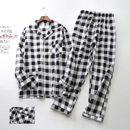 Men's Sleepwear Spring / Winter Men and Women Pyjamas Long Sleeved Trousers Cotton Plaid Home Clothes Plus Size 2 Piece Couple Snight Pijamas 230311