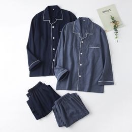 Men's Sleepwear Cotton High Quality Men's Pajamas Set Autumn And Winter Solid Color Thickened Brushed Long-Sleeved Pajamas Two-Piece Set Man 230311