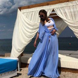 Women's Swimwear Sexy Bikini Cover Ups Chiffon Long Dress Up Elegant Solid Beachwear Bathing Suit Summer Swimsuit Y230311