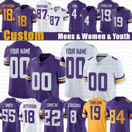 Justin Jefferson TJ Hockenson Dalvin Cook Custom Football Jerseys Adam Thielen Kirk Cousins Randy Moss KJ Osborn Harrison Smith CJ Ham Lewis Cine Christian Darrisaw