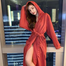 Women's Sleepwear Homewear Cotton Cardigan Nightgown Hooded Feminine Bathrobe Solid Colour Pyjamas Unisex Nightrobe Women Kimono Robes