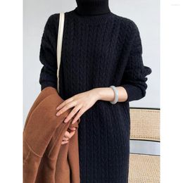 Casual Dresses HXJJP Korean Turtleneck Fried Dough Twist Knitting Dress For Women Autumn Winter Thickened Wool Underneath