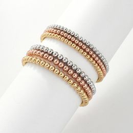 Strand 3 Color Real Gold-plated Metal Beads Elastic Basic Matching Bracelet For Women Girl INS Test Fashion Jewelry