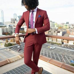 Men's Suits 2023 Selling Notch Lapel Men's Burgundy 2 Pieces Slim Fit Custom Made Two Buttons Bridegroom Wedding Wear Blazer