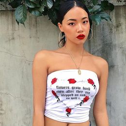 Bustiers & Corsets Summer Women Strapless Tube Top Flower Printed Bandeau Letters Streetwear Off Shoulder Crop