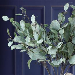 Decorative Flowers Artificial Plant Plastic Eucalyptus Leaves Flower With Fruit Branch For Wedding Bouquet Home Room Simulation Green