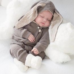 Rompers Infant Costume Fleece Thick Baby Boys Romper Pyjamas Winter Baby Rompers born Boys Girls Clothes Rabbit Ear Hooded Jumpsuit 230311