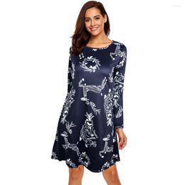 Women's Blouses Christmas Dress Women Long Sleeves Printed Mini Xmas Female A-line