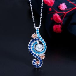 Pendant Necklaces CWWZircons Beautiful Shiny Light Blue Cubic Zirconia Stone Necklace For Women Fashion Silver Colour CZ Jewellery Gift CP087