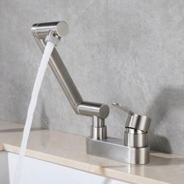 Bathroom Sink Faucets 304 stainless steel bathroom sink faucet deck installation 360 degree bathroom accessories rotary brush cold and water mixer 230311