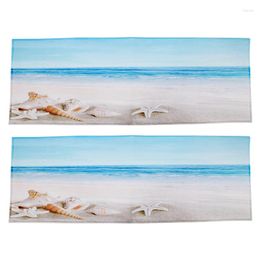 Carpets 2X Blue Ocean Starfish Conch Shell Holiday Beach Scenery Print Polyester Rubber Anti-Skid Bathroom Mats Rugs 40X120cm