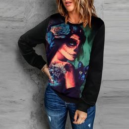 Women's Blouses 2023 Women Autumn Winter Fashion Halloween Printed Pullover Round Neck Long Sleeve Blouse Shirt Sweater Tops
