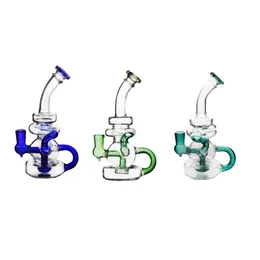 7.87inch 14mm Portable Armed RECYCLER Glass Water Bong Pipe Perc Dab Rig with Bowl