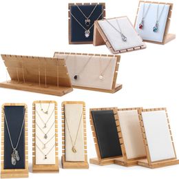 Jewellery Boxes 4Style SML Bamboo Pendant Necklace Display Stand Holder PU Velvet Jewellery Display Women Shopwindow Wedding Jewellery Organiser 230310