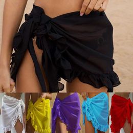 Women's Swimwear Sexy Women Beach Chiffon Swimwear Pareo Scarf Sarong Cover Up Wrap Solid Colour Bikinis Cover-Ups Ruffle Skirts Y2303