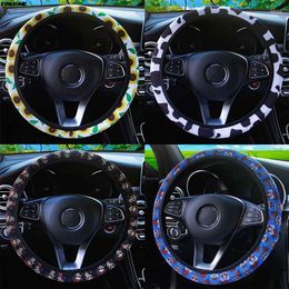 Steering Wheel Covers Sunflower Floral Print Car Cover Knitted Fabric Non Slip Auto Protection For Styling Decor